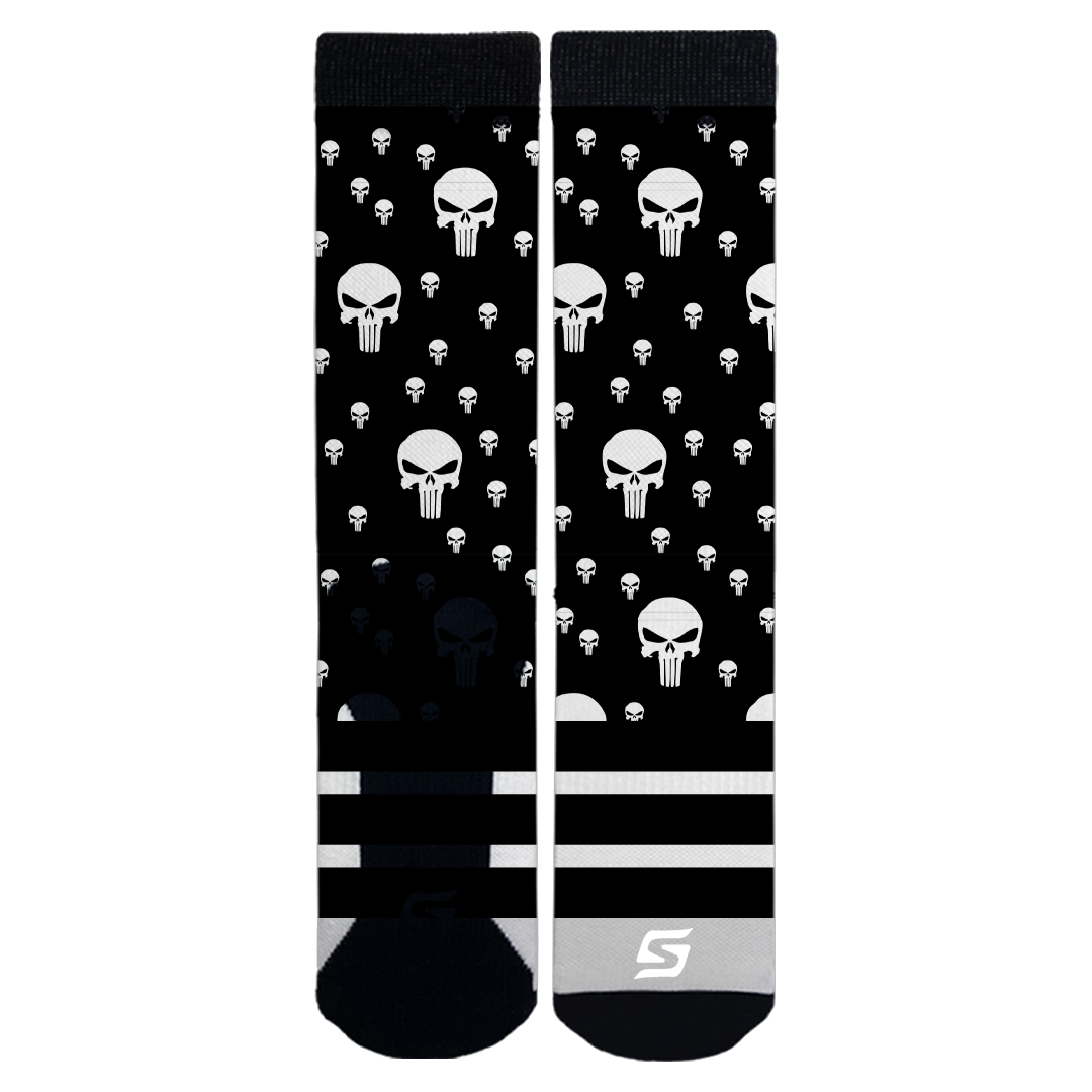 Black and White Punisher Mask Socks (Scattered Pattern)