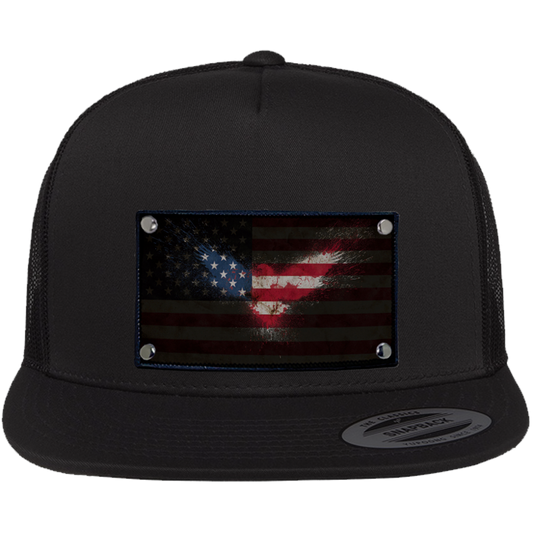 Flat Trucker American Flag Eagle Hat