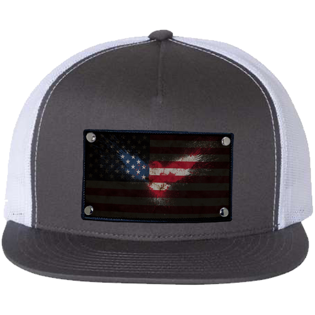 Flat Trucker American Flag Eagle Hat