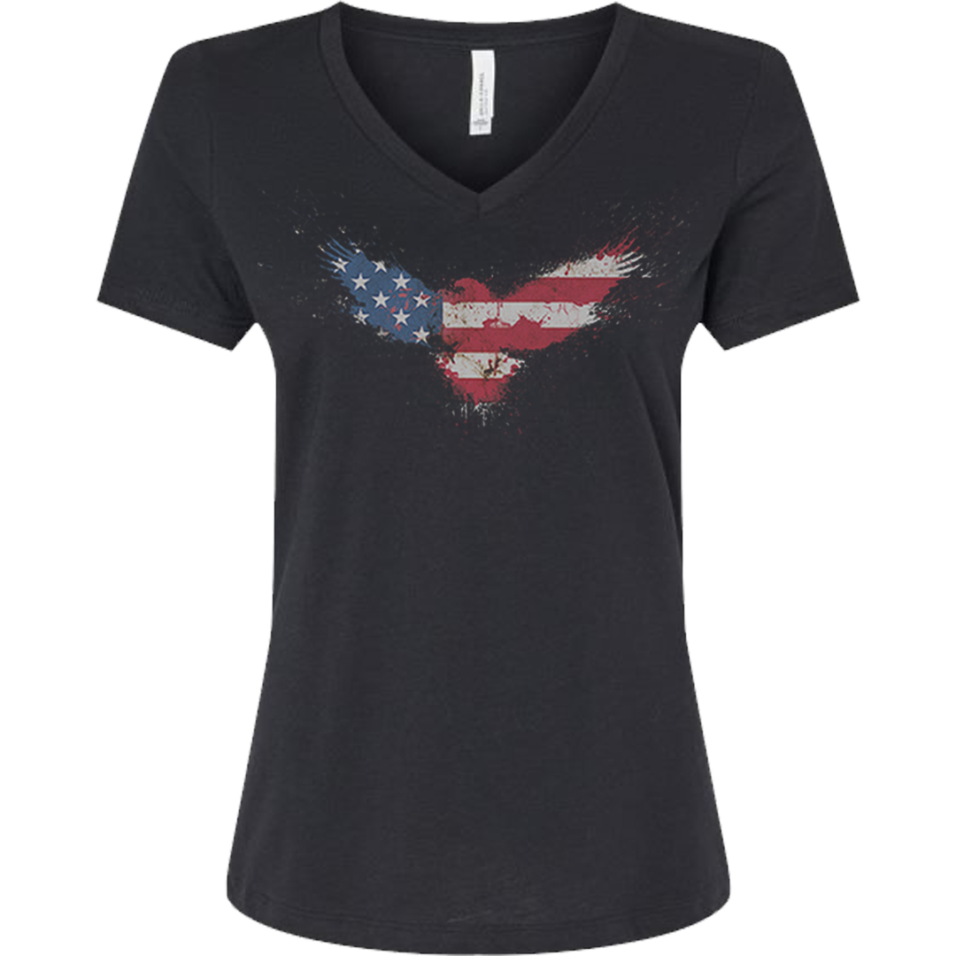 Women's V-Neck American Flag Eagle