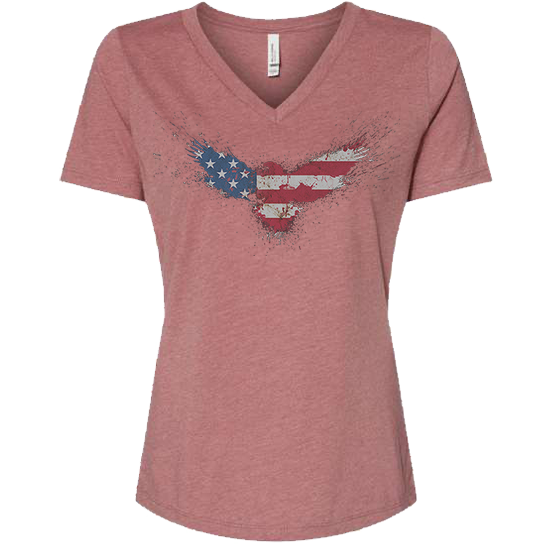 Women's V-Neck American Flag Eagle