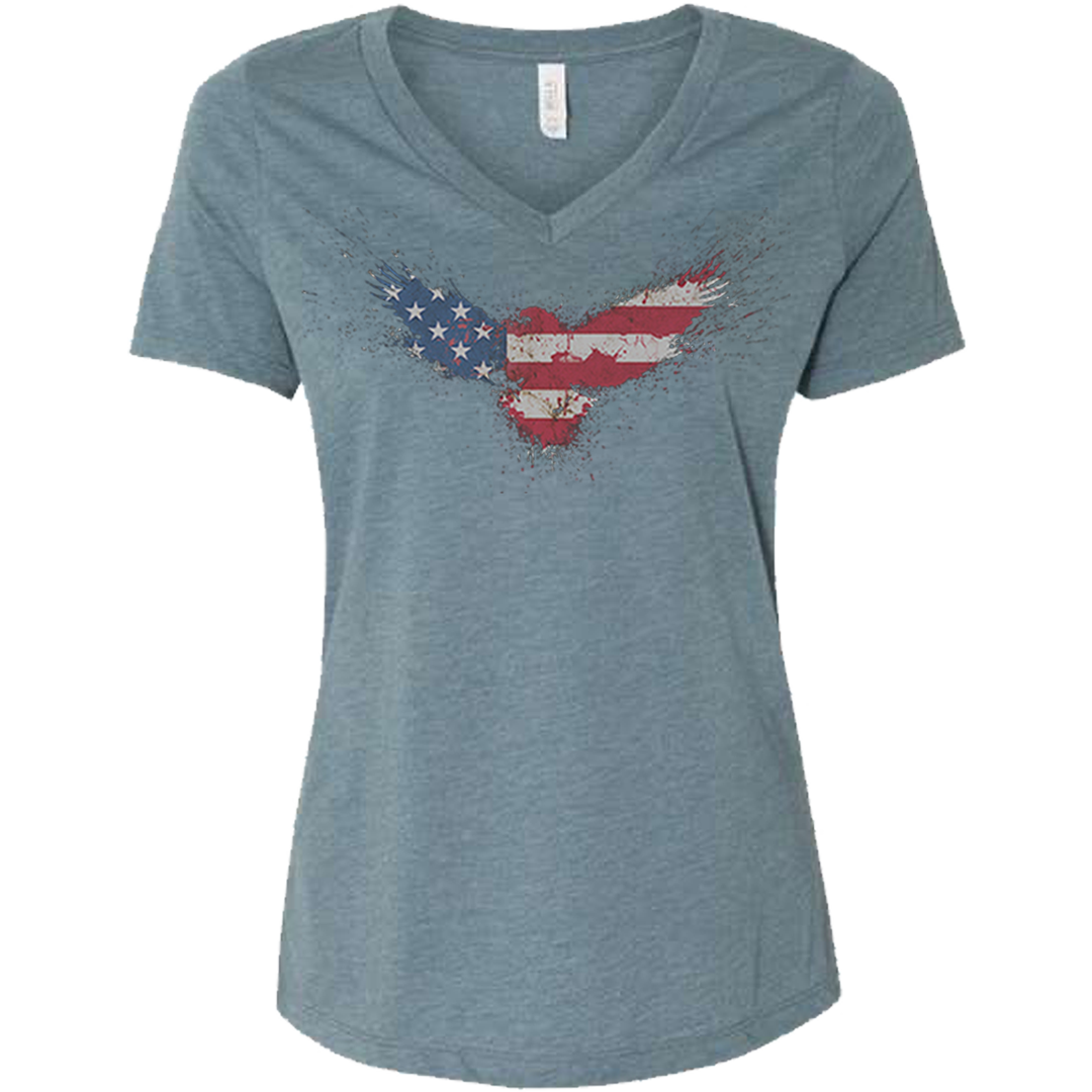 Women's V-Neck American Flag Eagle