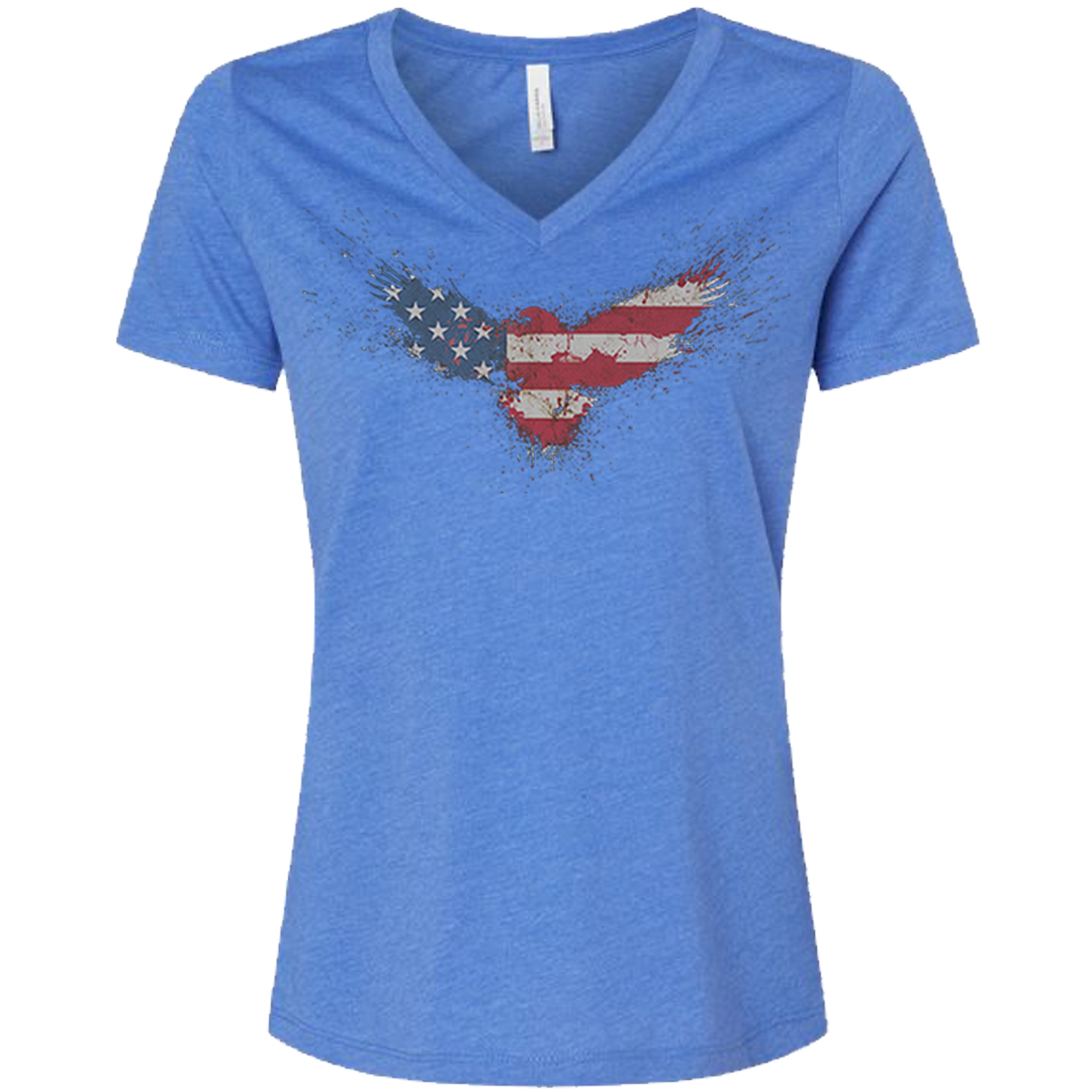 Women's V-Neck American Flag Eagle